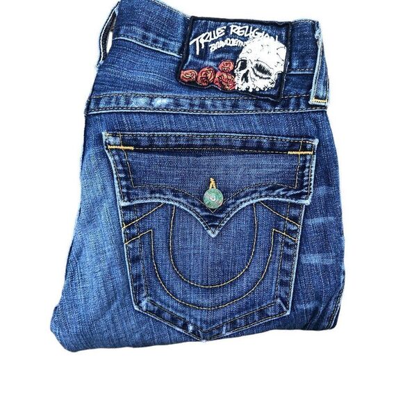 Vintage True Religion Jeans Size 33 'Skull Tab' RICKY Blue - Picture 7 of 10